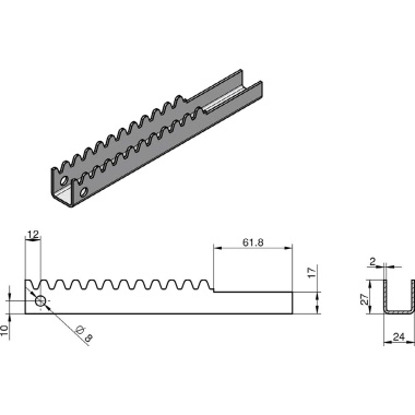 Hammaslatt, sirge, paksus 2 mm l= 1045